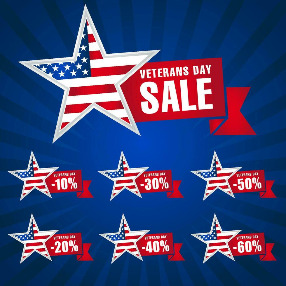 Veterans Day USA set of sale icons. Star badge concept. vector