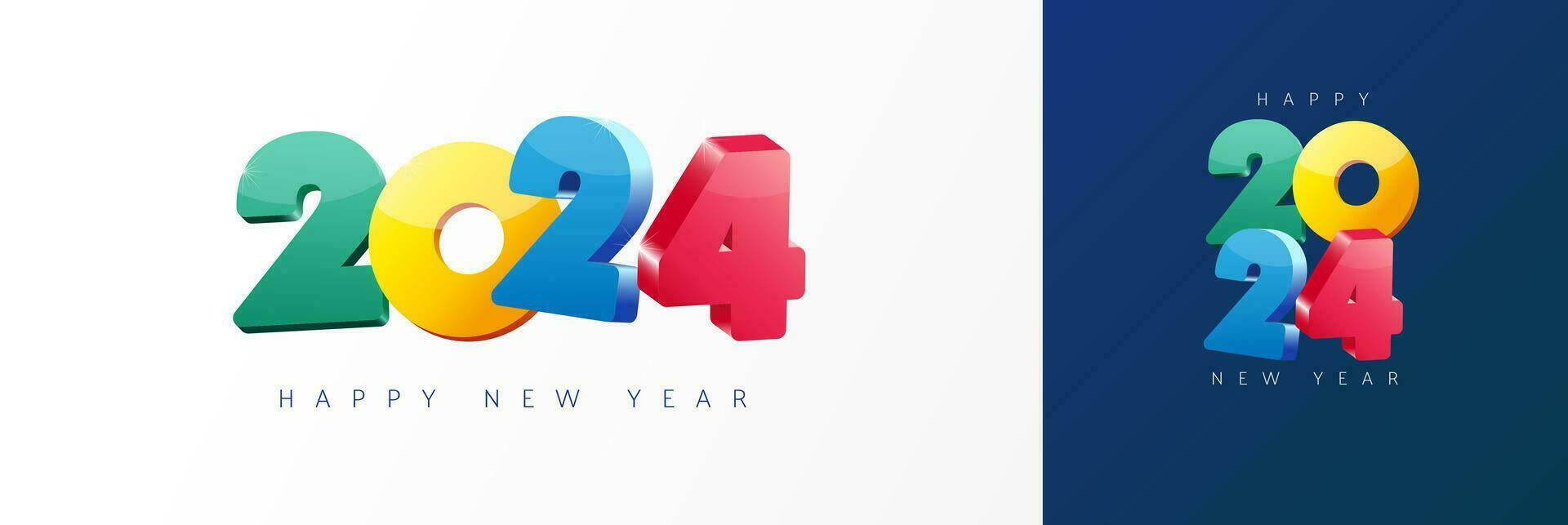 2024 Happy New Year typographic logo design concept. Xmas greetings with 3d number. Creative set. vector