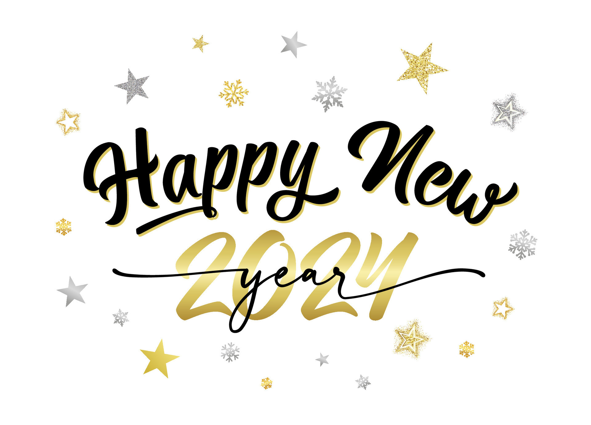 Happy New Year 2024 elegant black calligraphy with golden number