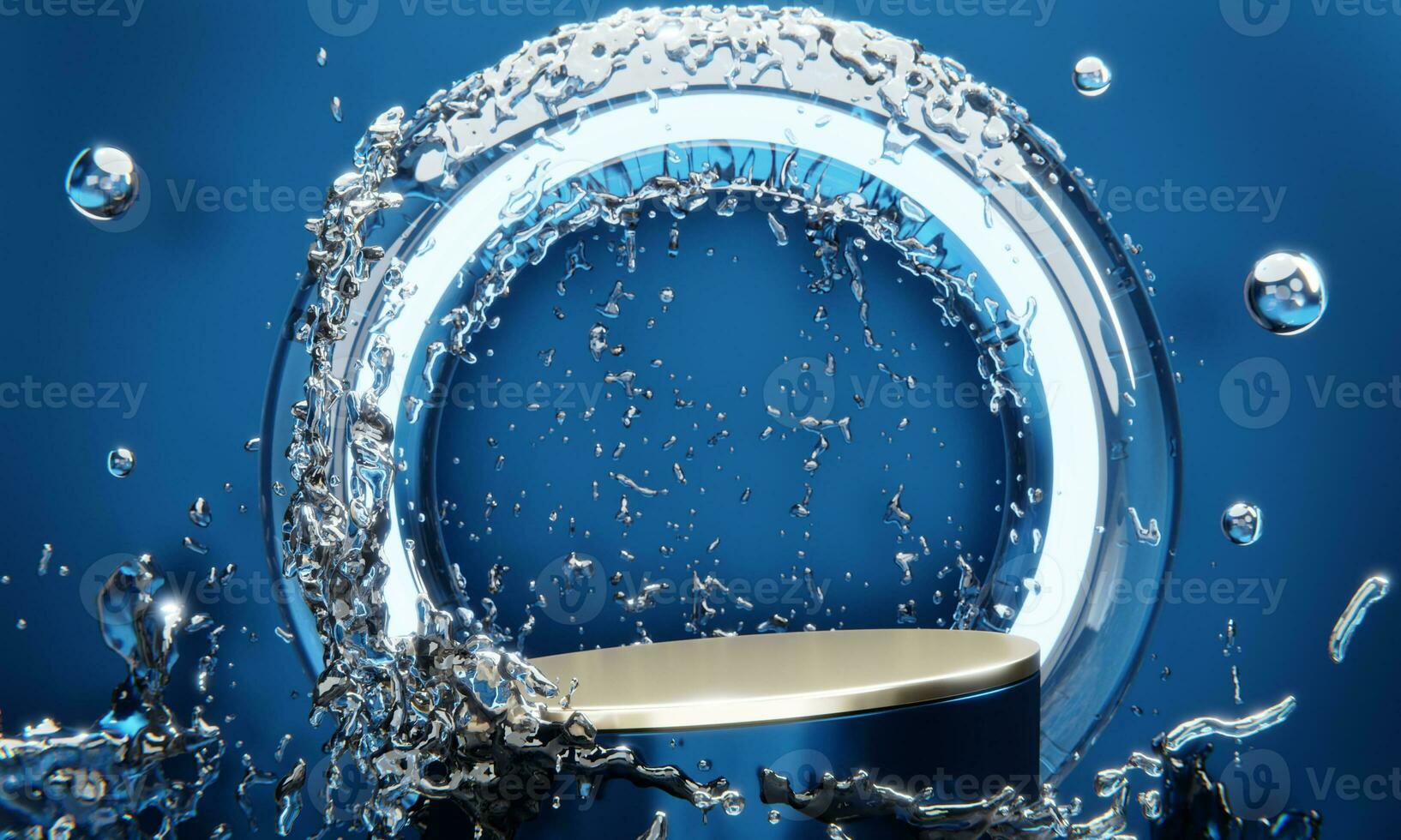 blue podium and water drop Abstract on the blue background. photo