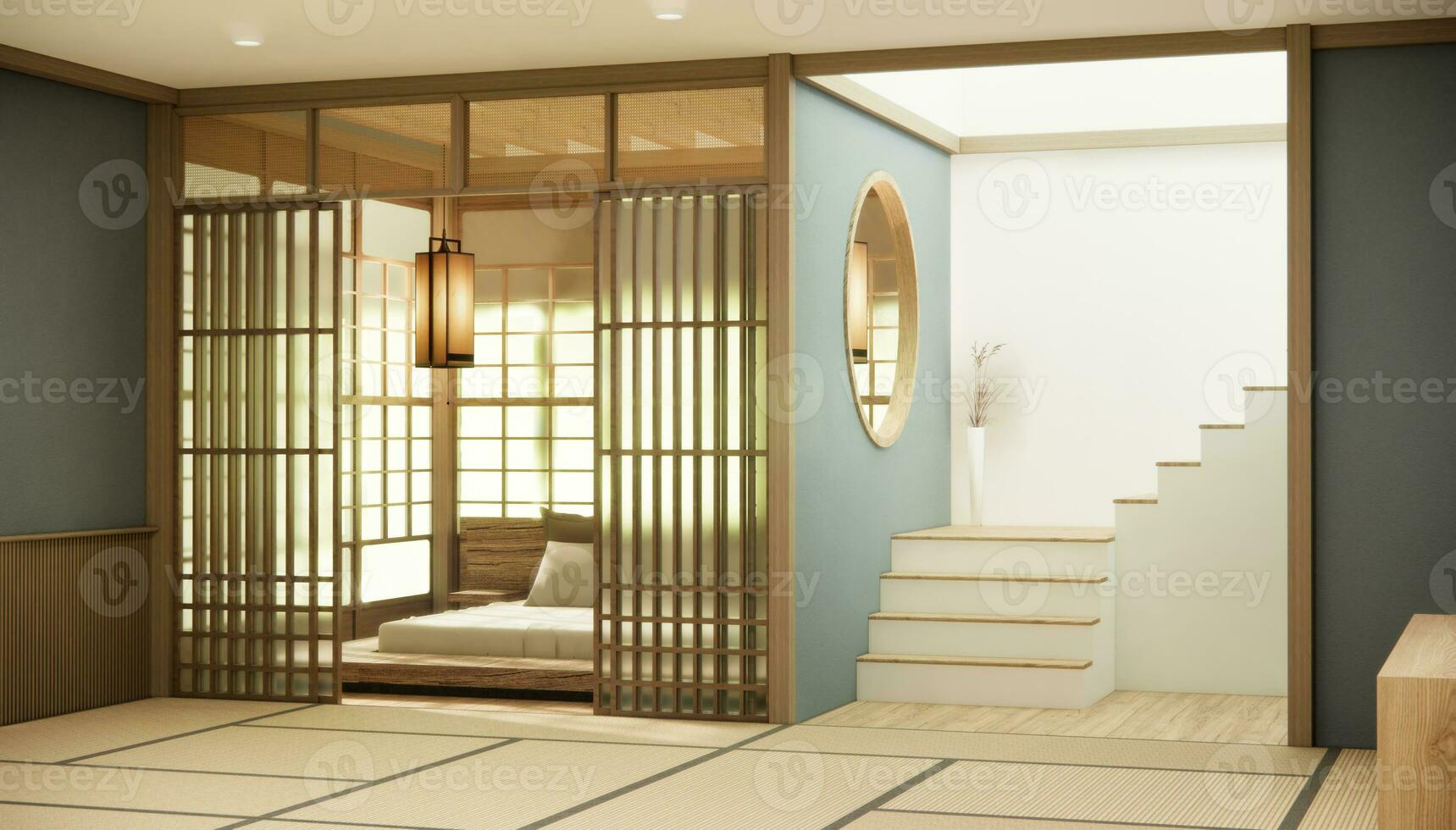 Nihon room design interior with door paper and wall room japanese style. photo