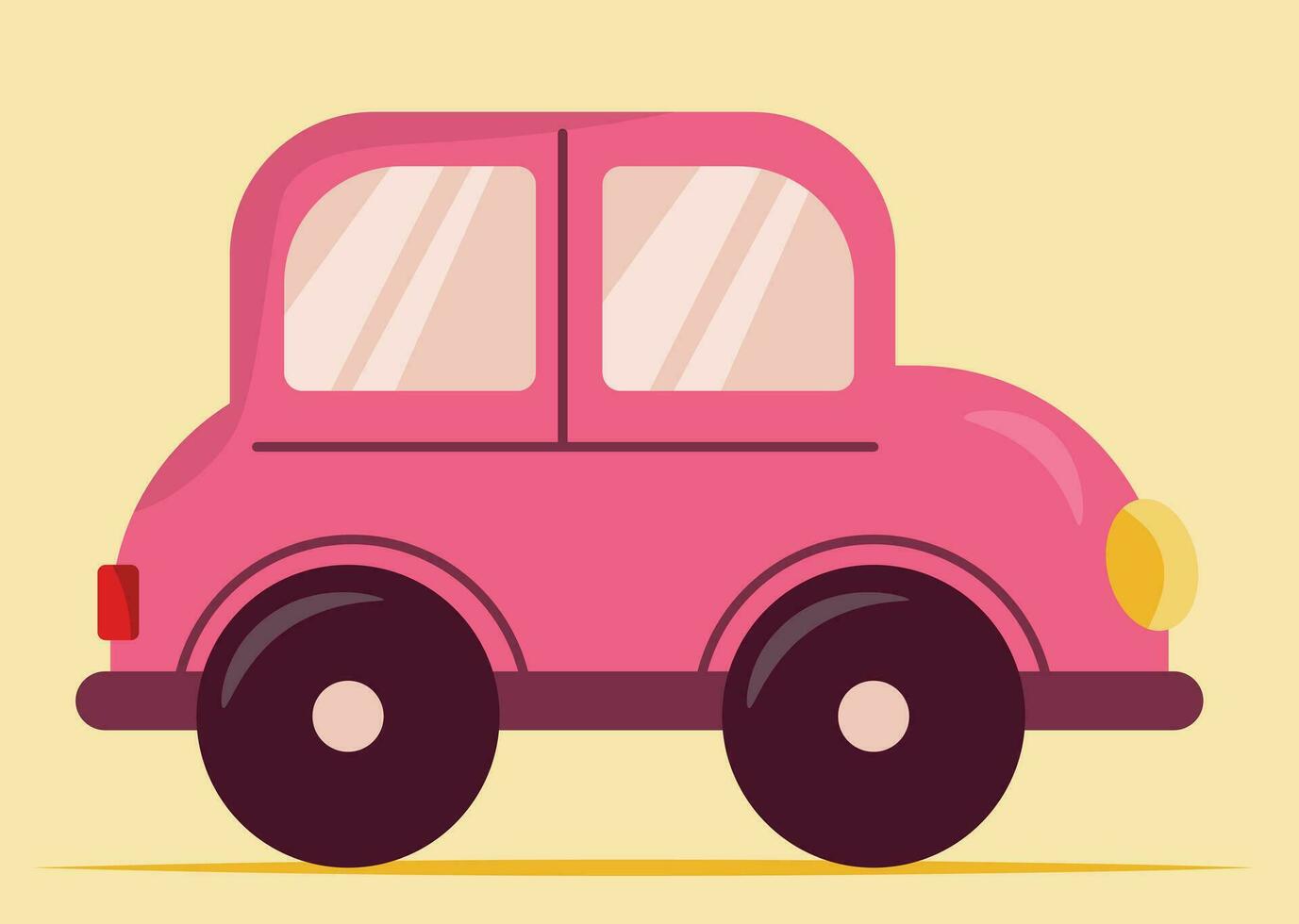 Pink cartoon car on yellow background vector