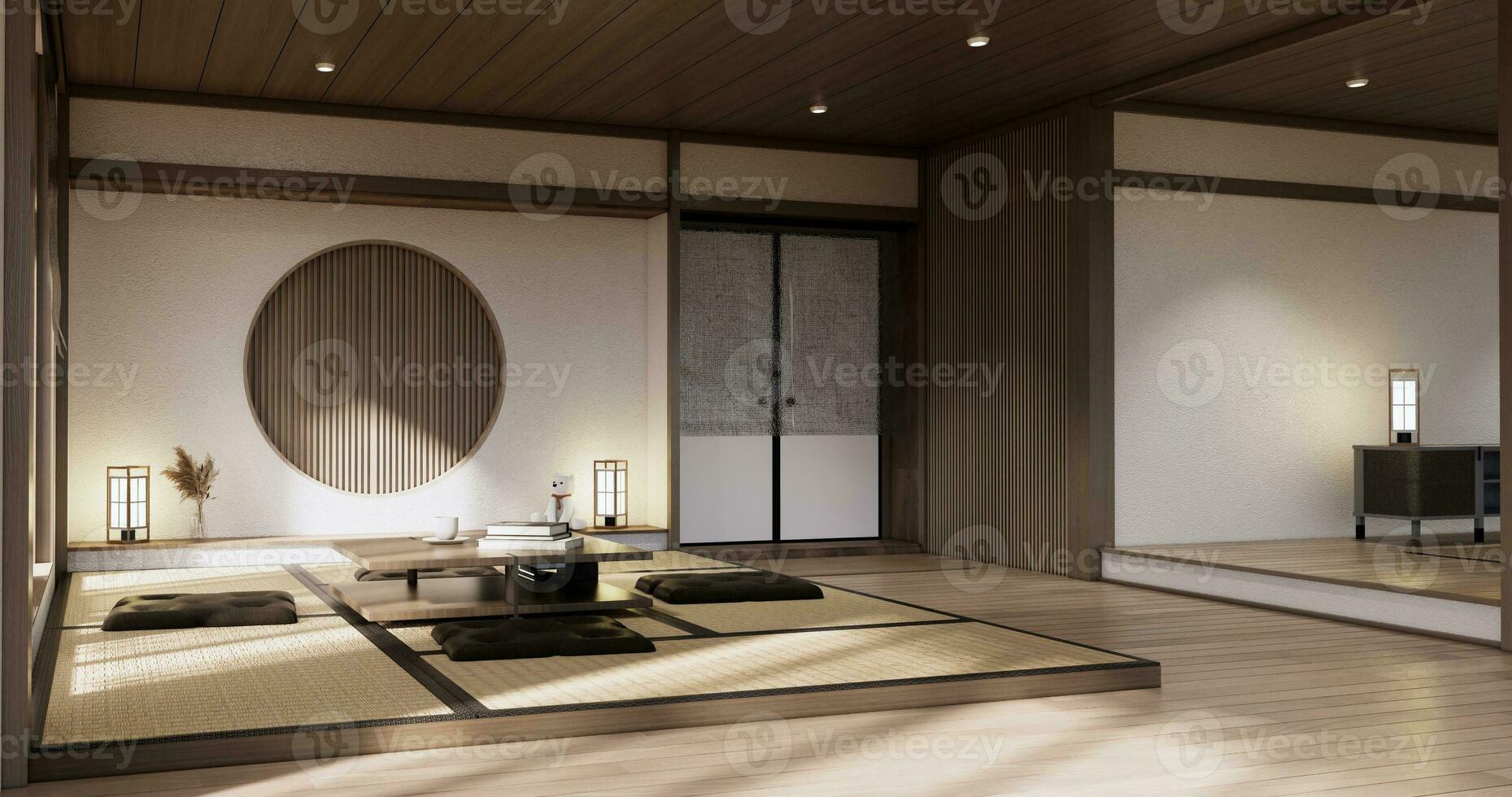 minimal living room japandi style design, . photo