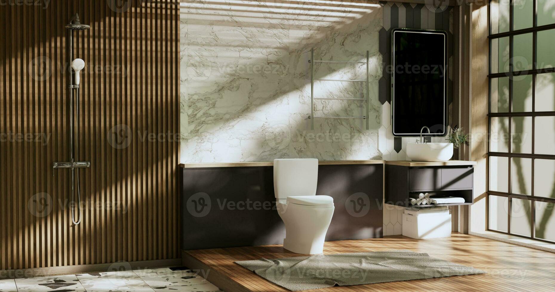 El Baño Y El Inodoro En El Baño Japonés Wabi Estilo Sabi 3d Representación  Foto de stock y más banco de imágenes de Abierto - iStock