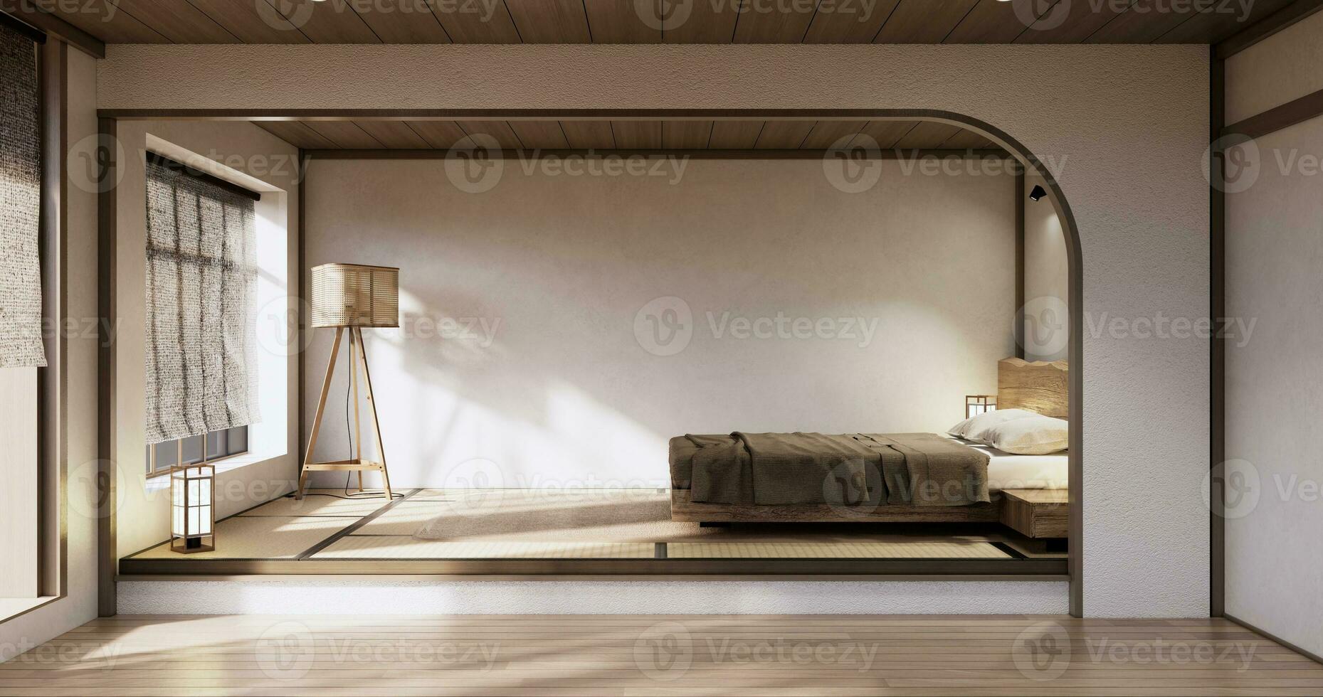Minimalist wabi sabi interior mock up design, room muji sytle photo