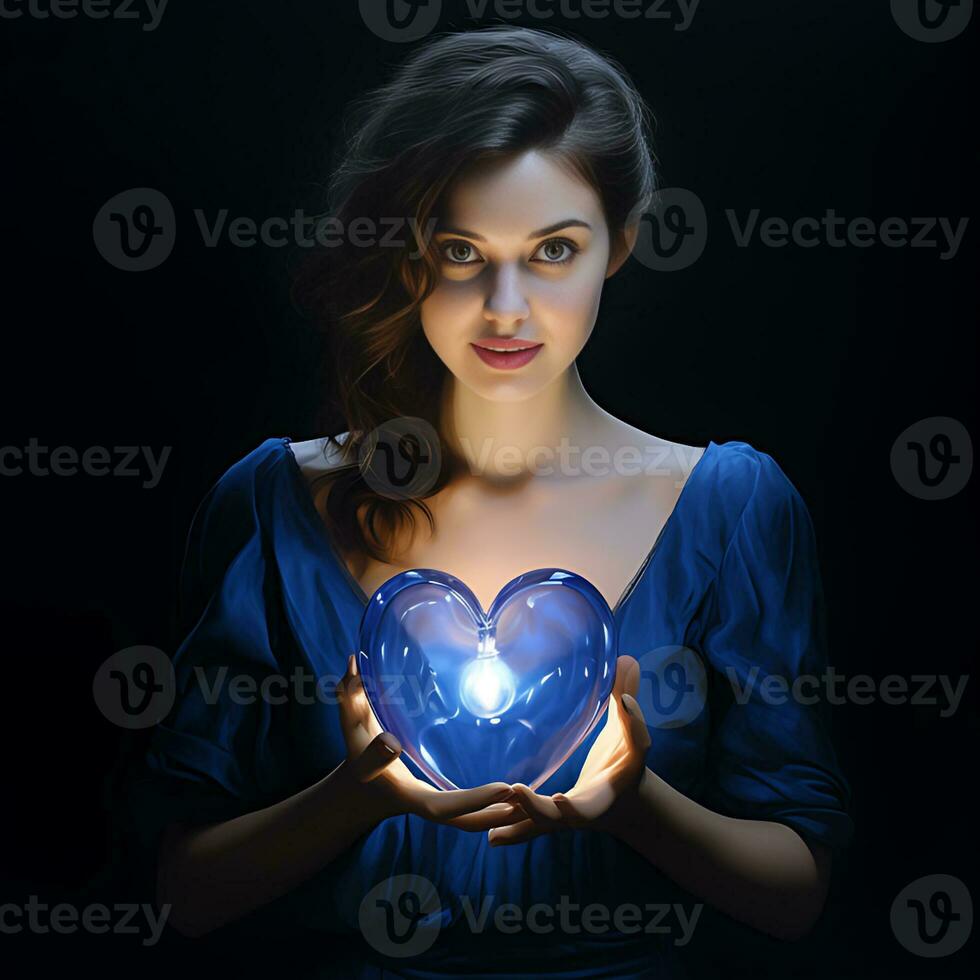 A breast cancer awareness Woman holding heart-shaped -  AI Generative photo