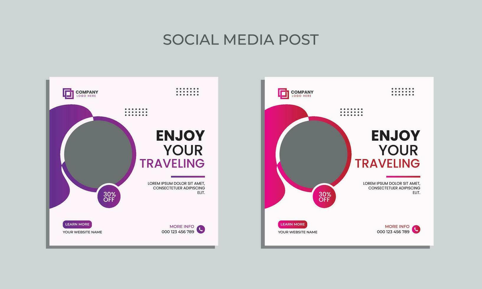 Vector traveling social media post design. editable square banner for social media. traveling agency post template.