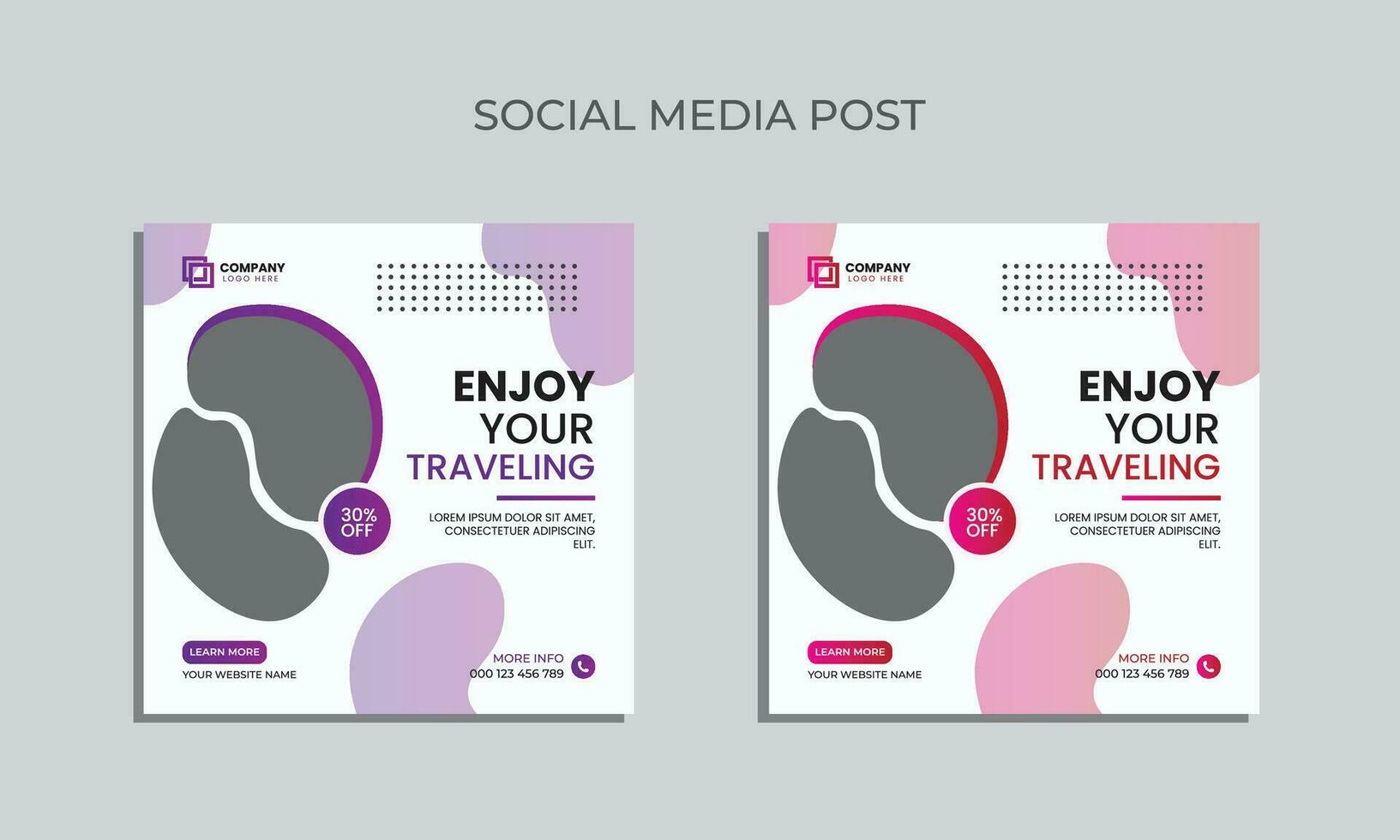 Vector traveling social media post design. editable square banner for social media. traveling agency post template.