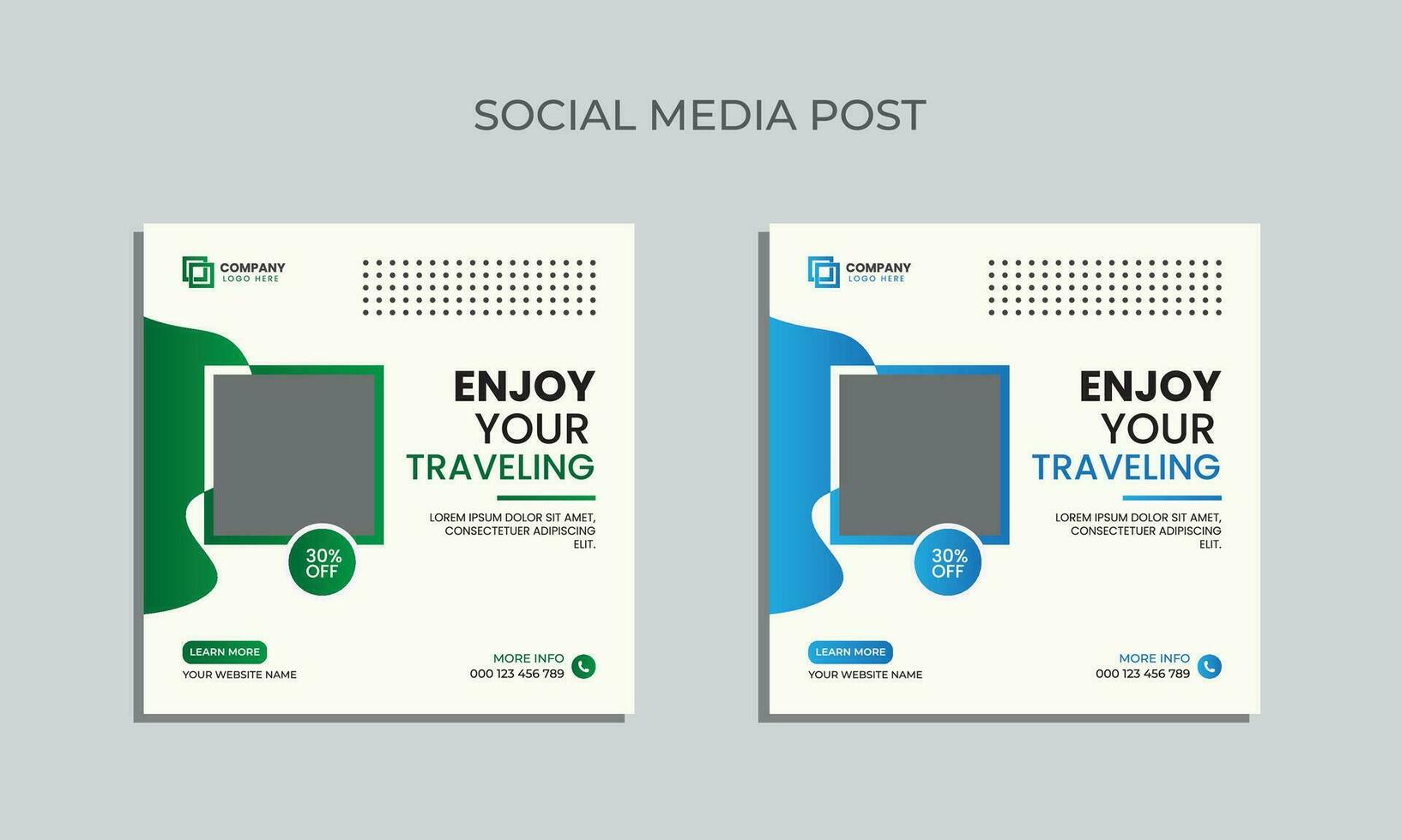 Vector traveling social media post design. editable square banner for social media. traveling agency post template.