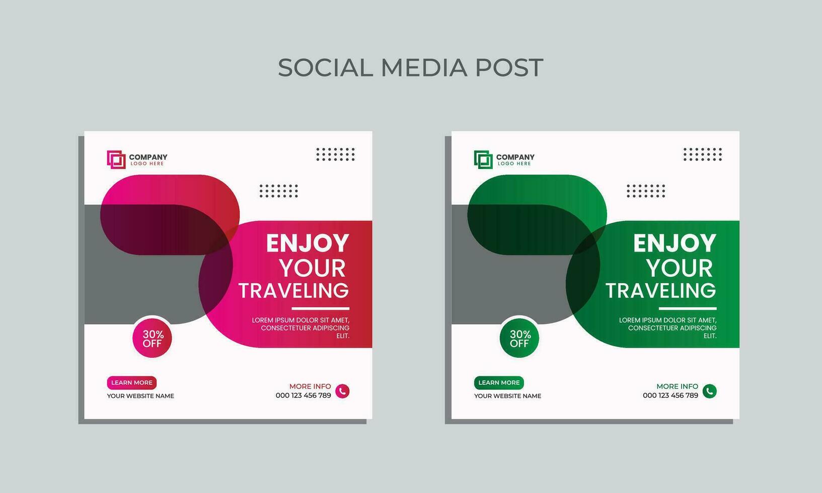 Vector traveling social media post design. editable square banner for social media. traveling agency post template.