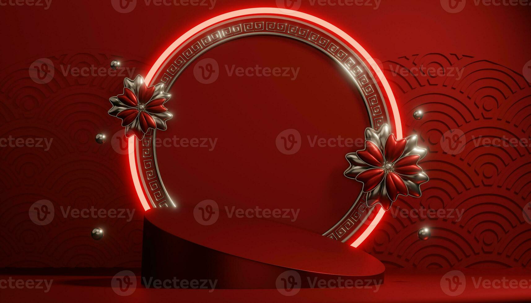 Red stage podium decoration suitable for products.3D rendering photo