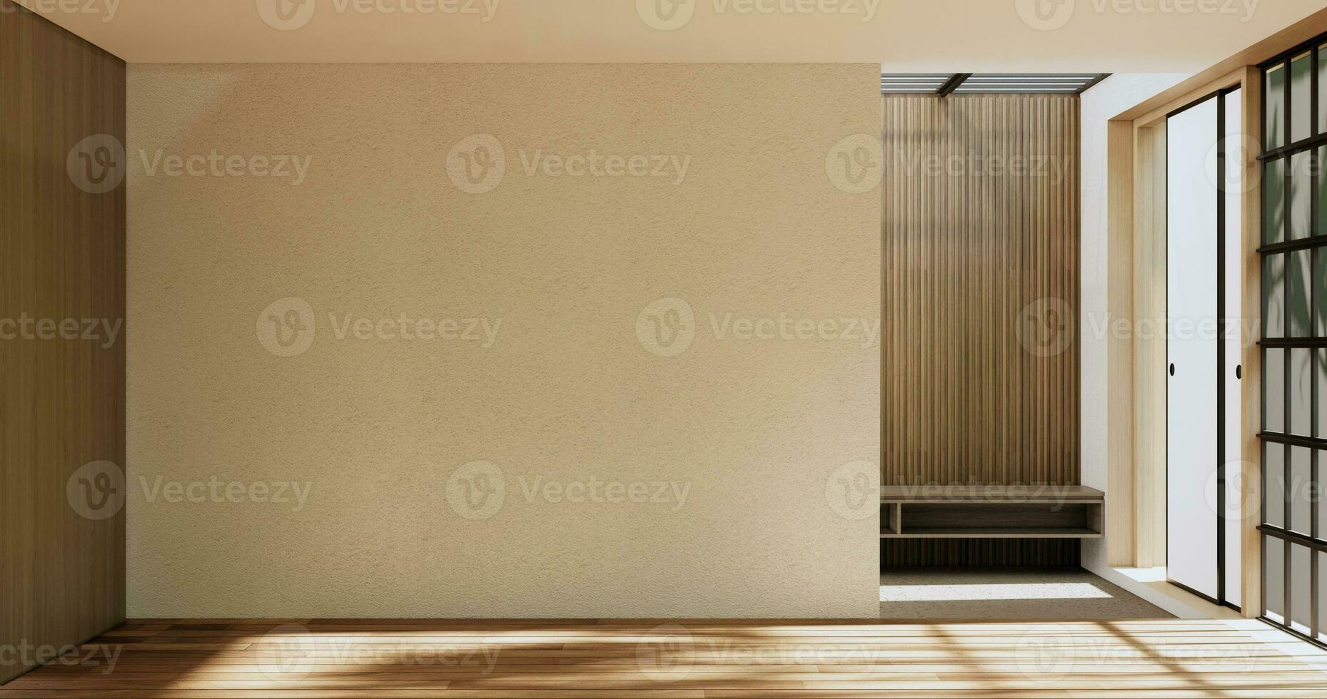 Cabinet room wooden interior wabisabi style.3D rendering photo