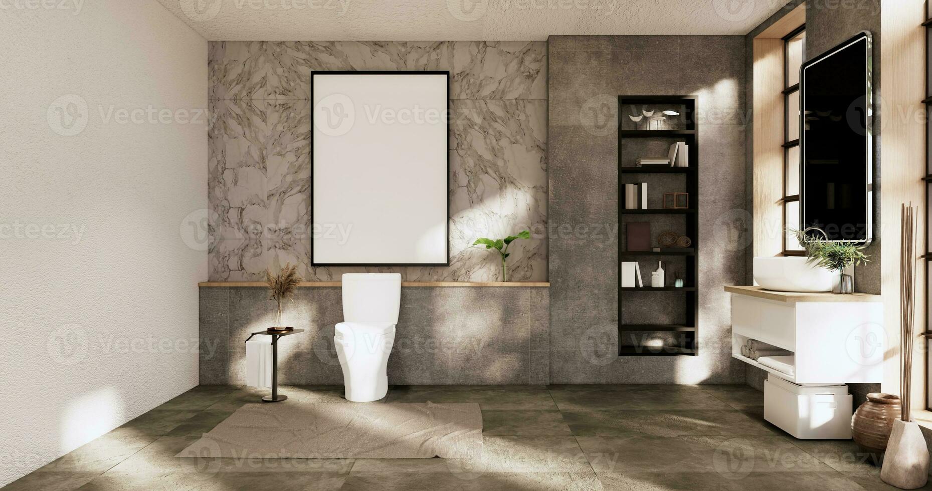 el bañera y baño en baño japonés wabi sabi estilo .3d representación  31147475 Foto de stock en Vecteezy