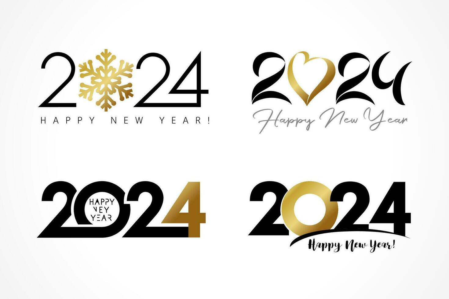 Set of 2024 logo with golden elements vector