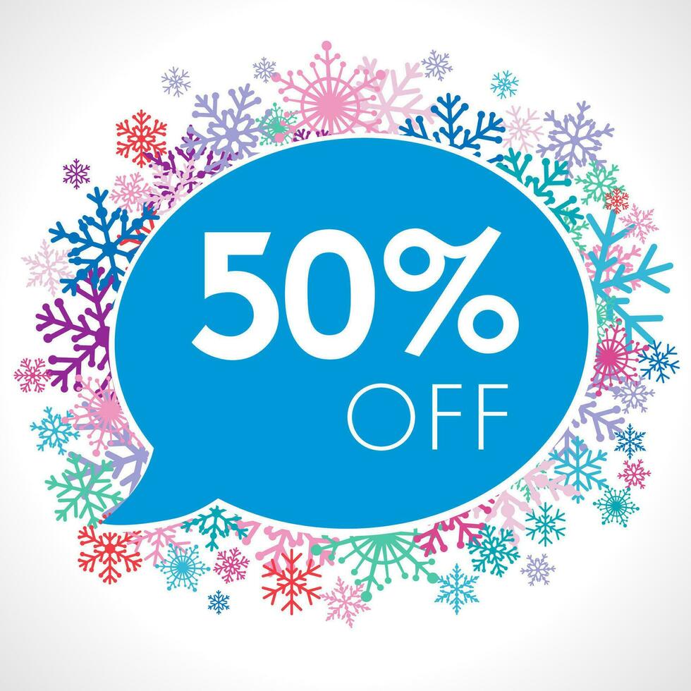 Up to 50, -50 percent off winter sale blue logotype. vector