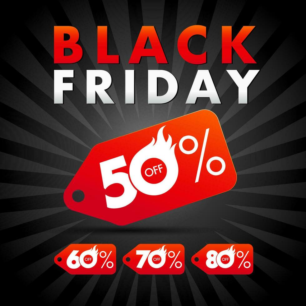 Black Friday discount label hot sale, up to 50 off. Special offer red labels for Black Friday. Shopping set vector