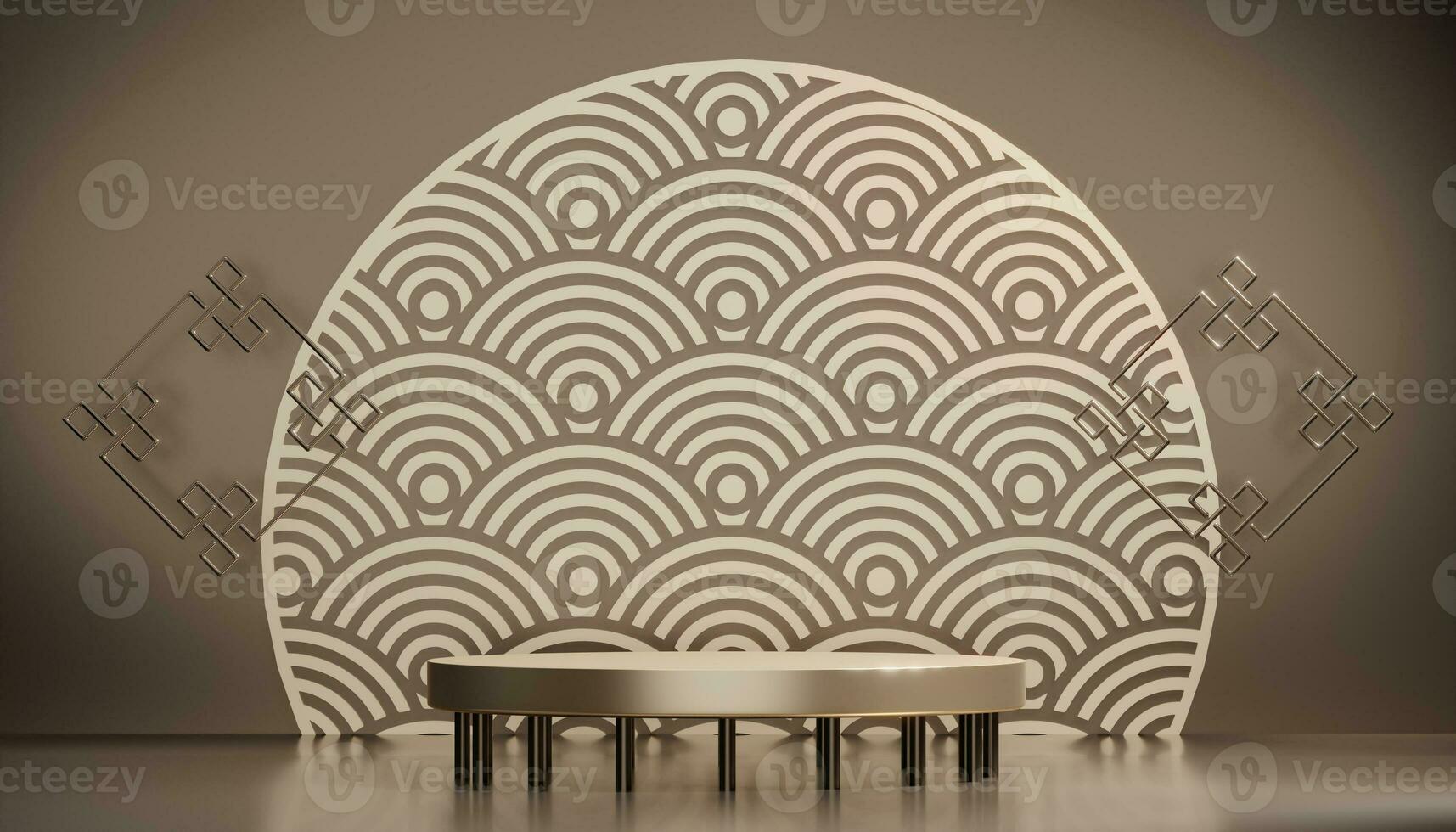 Abstract Podium minimal geometric white and gold.3D rendering photo