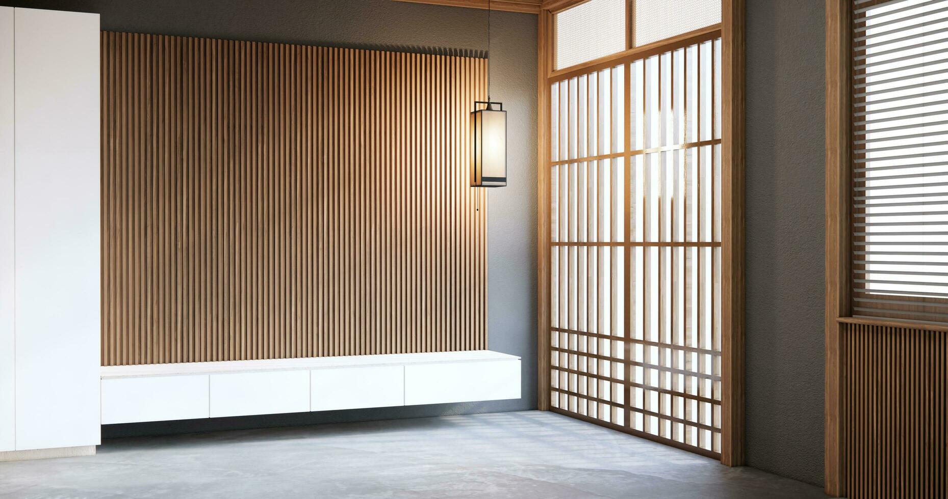 Japandi style living empty room with decorated minimalist and tv cabinet. photo