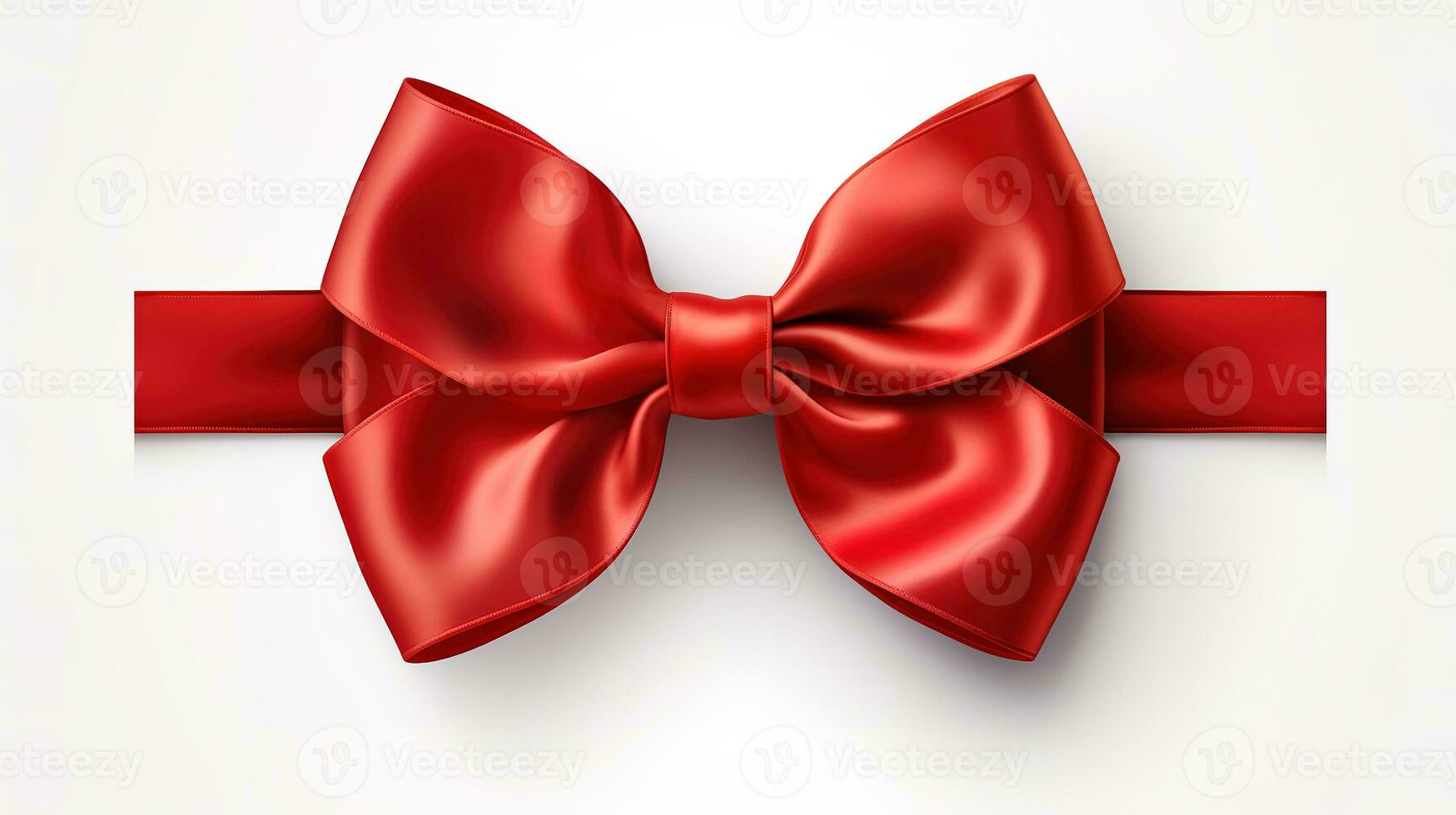 Red bow on a wooden background. Generative Ai photo