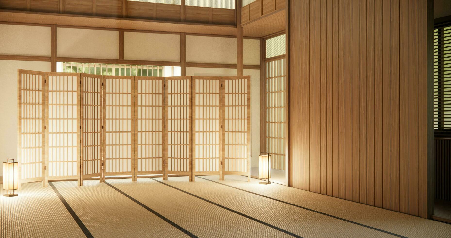 Interior, Empty room and tatami mat floor room japanese style. photo
