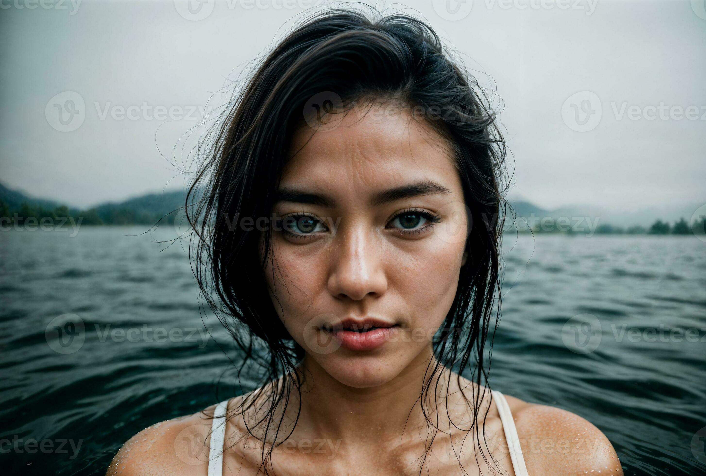 close up photo of woman submerged in water lake, generative AI 31150826