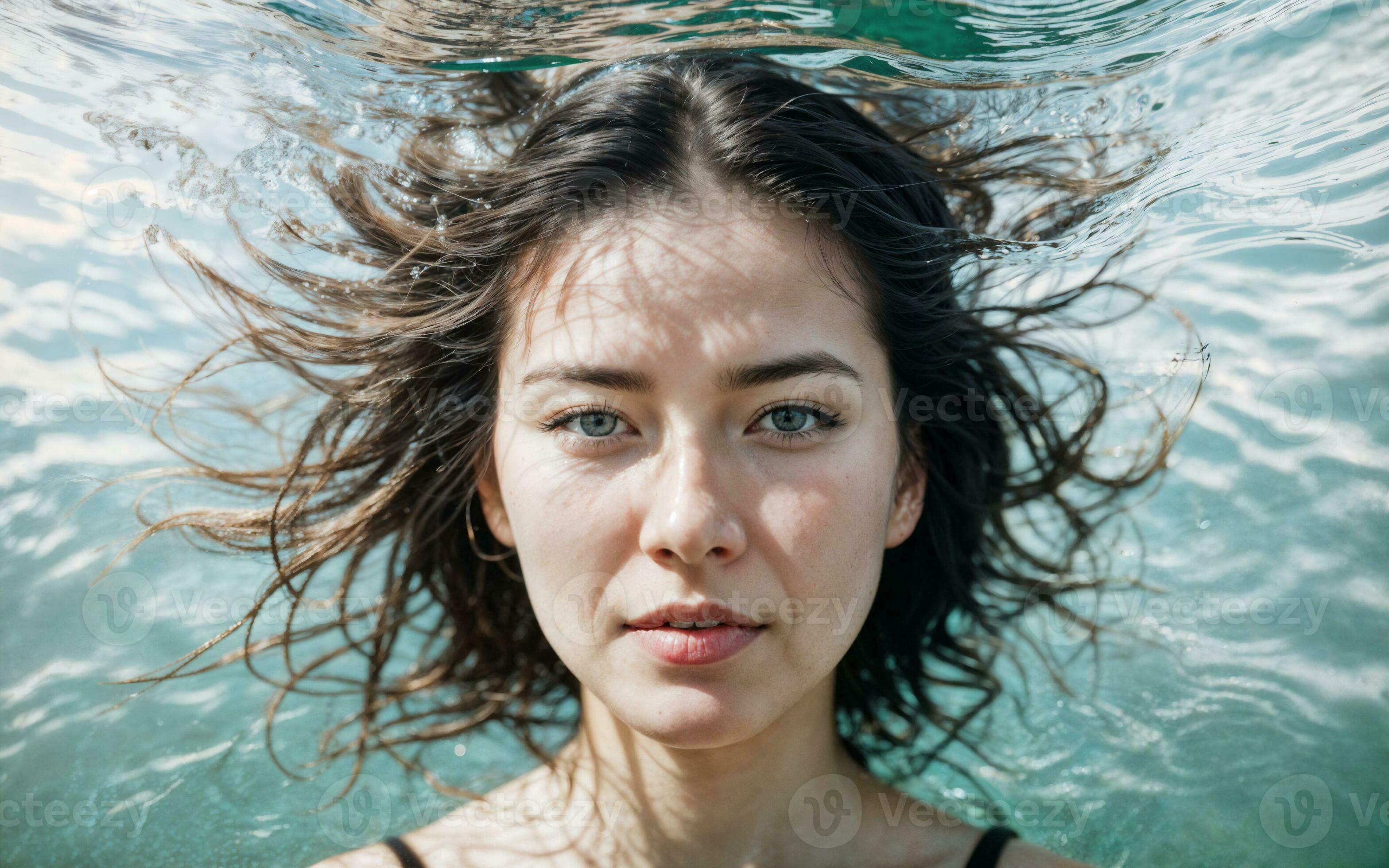 close up photo of woman submerged in water lake, generative AI 31150855