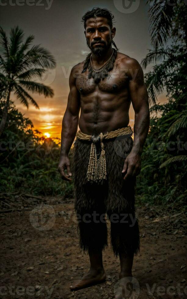 foto de salvaje bárbaro tribal en el selva , generativo ai