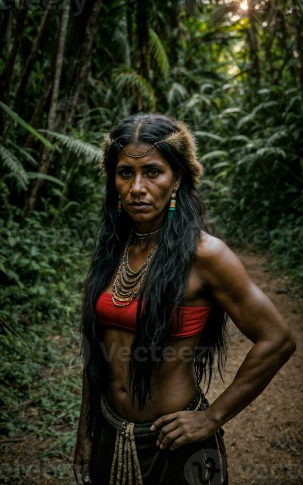 photo of savage barbaric tribal in the jungle , generative AI