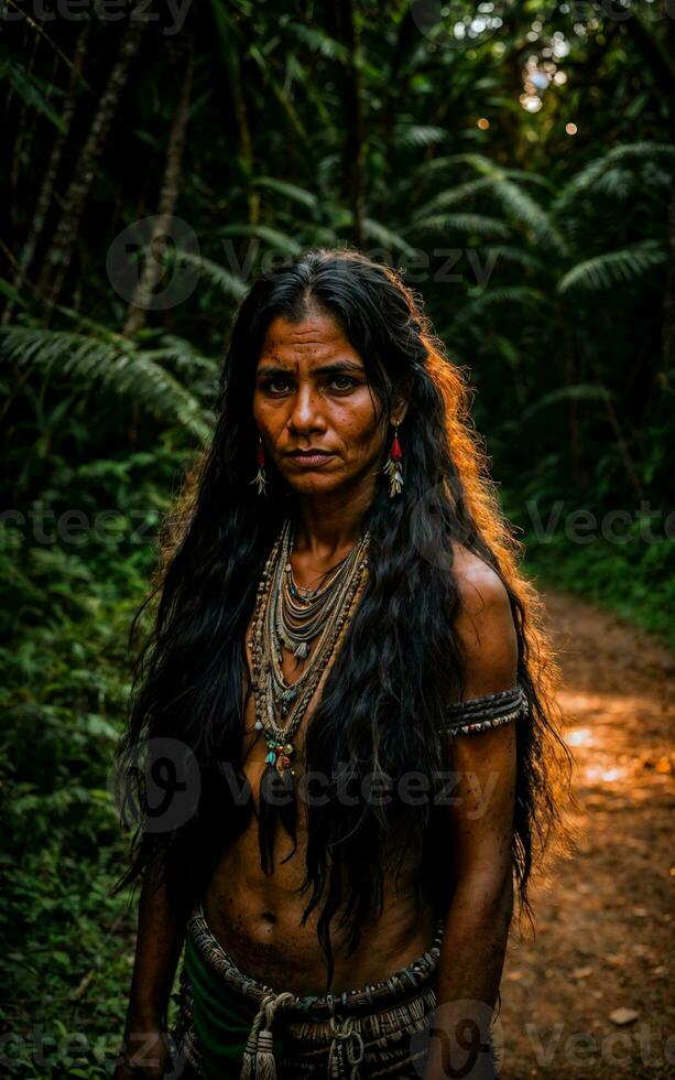 photo of savage barbaric tribal in the jungle , generative AI