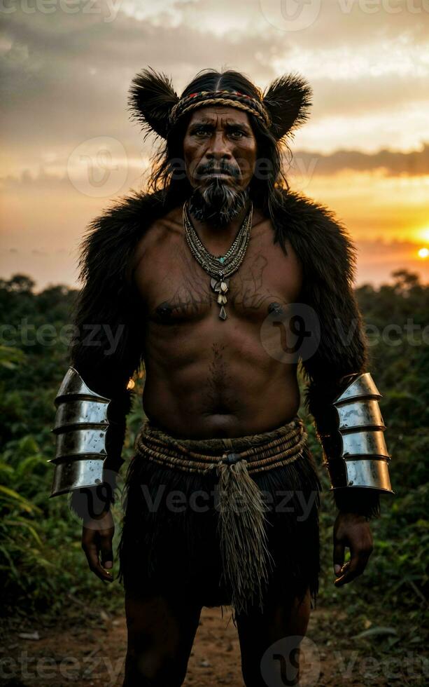 photo of savage barbaric tribal with armor , generative AI