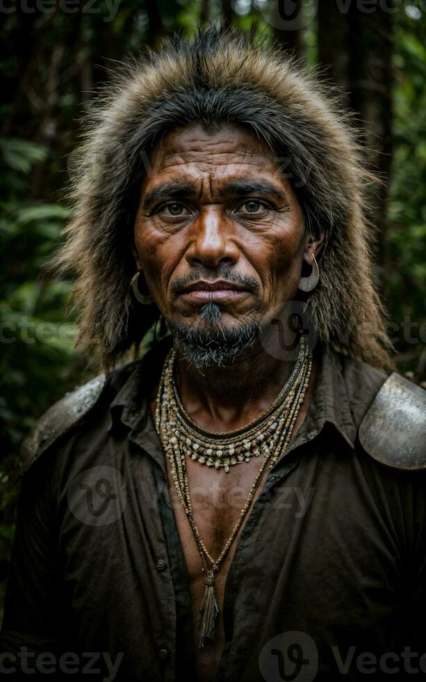 photo of savage barbaric tribal with armor , generative AI