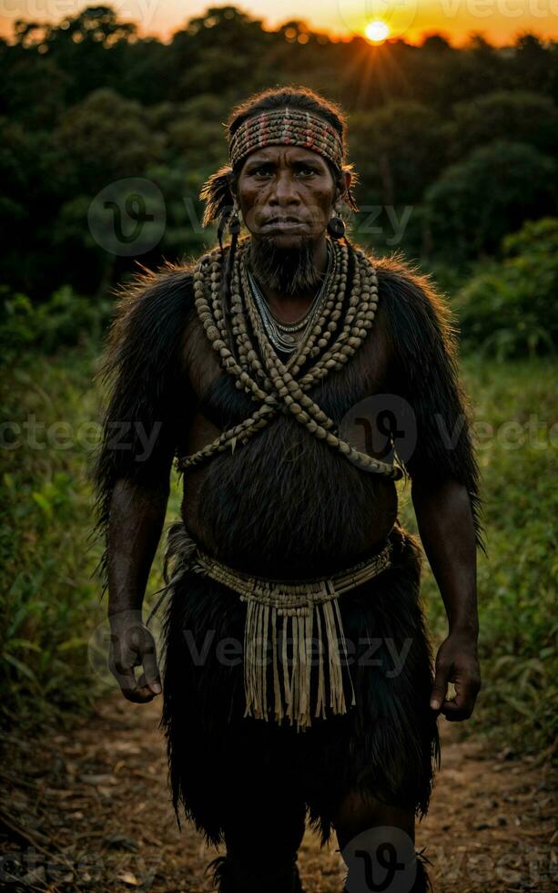 photo of savage barbaric tribal with armor , generative AI