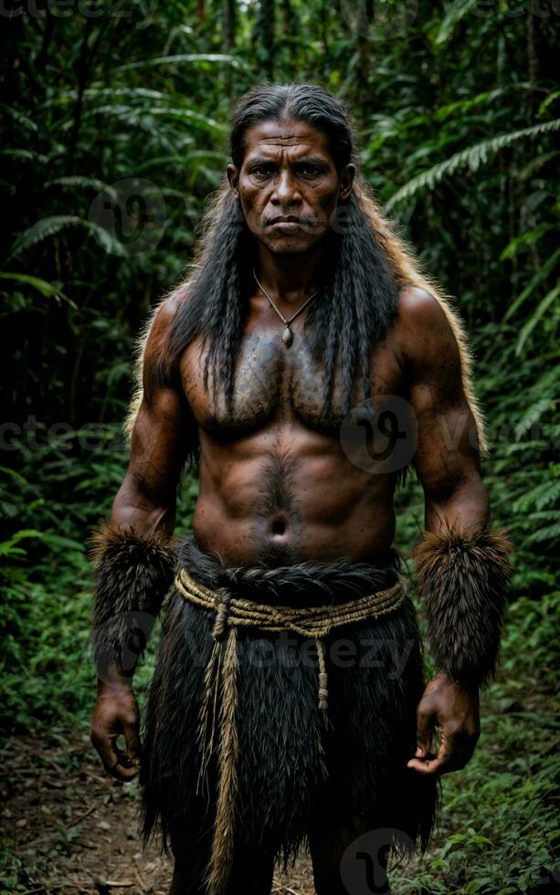 photo of savage barbaric tribal with armor , generative AI