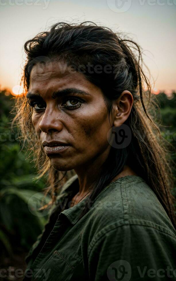 photo of savage tribal woman in the jungle, generative AI