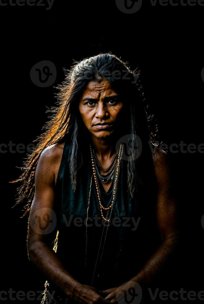 foto de salvaje tribal mujer en el selva, generativo ai
