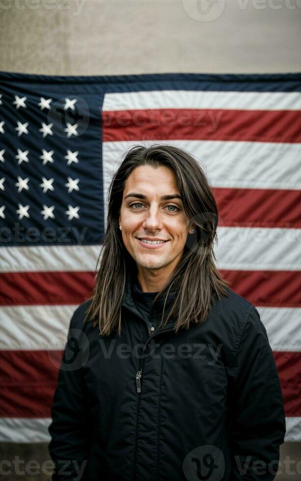 foto de americano personas con bandera, generativo ai