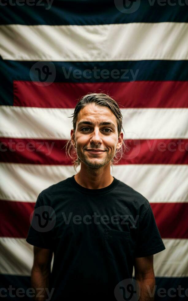 foto de americano personas con bandera, generativo ai