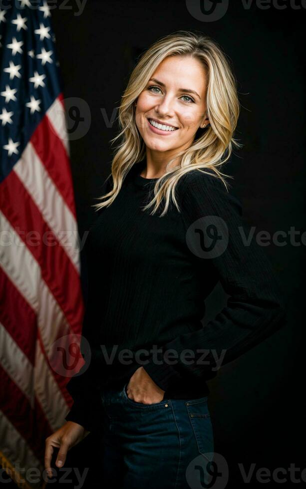 foto de americano personas con bandera, generativo ai