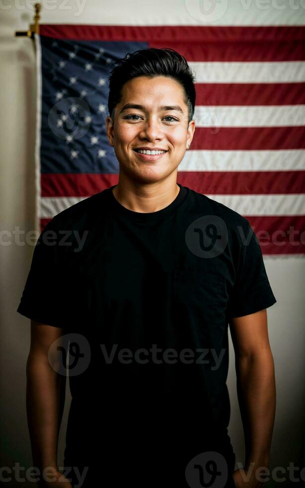 foto de americano personas con bandera, generativo ai