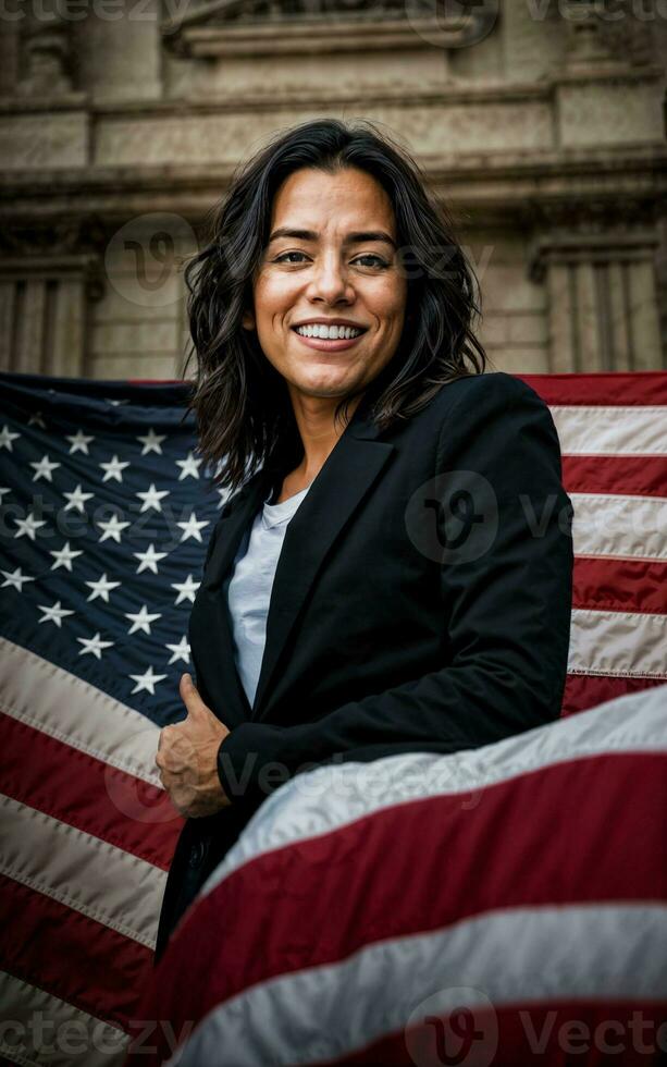 foto de americano personas con bandera, generativo ai