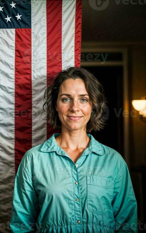 foto de americano personas con bandera, generativo ai