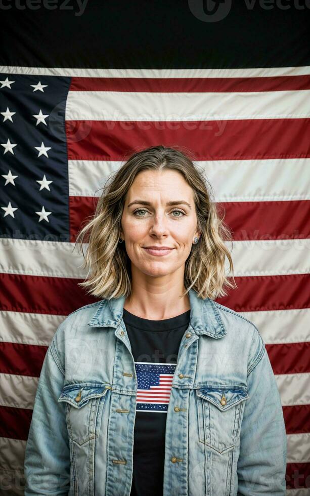 foto de americano personas con bandera, generativo ai