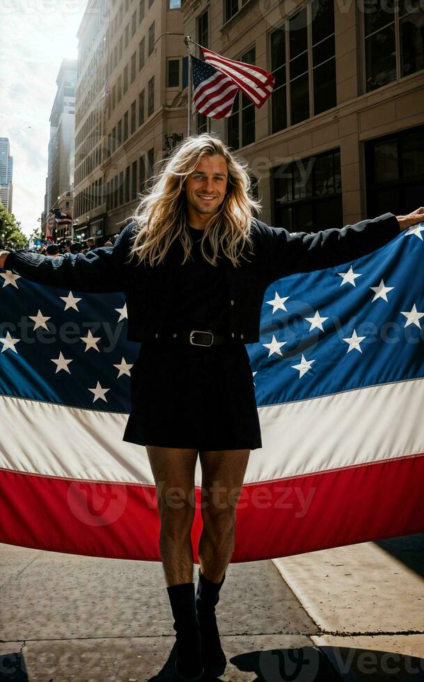 foto de americano personas con bandera, generativo ai