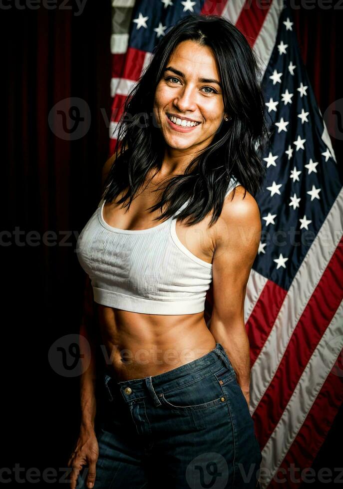 photo of american people with flag, generative AI