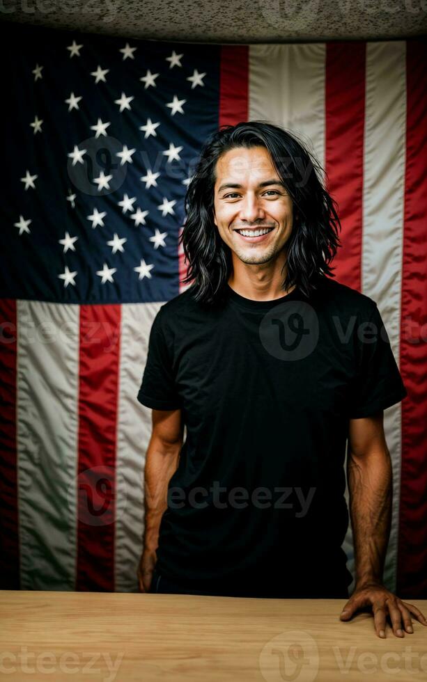 photo of american people with flag, generative AI