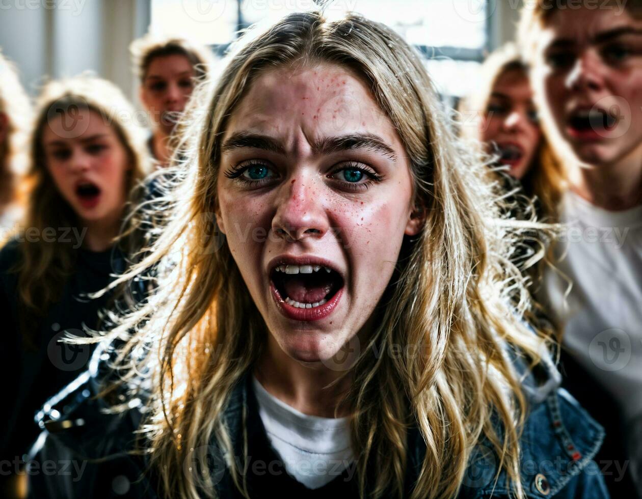 photo of angry girl teenager in school, generative AI