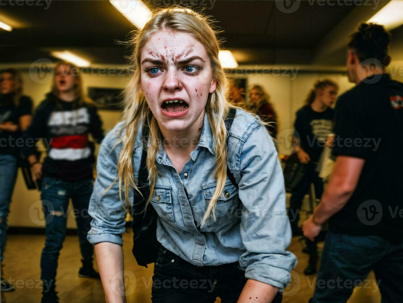 photo of angry girl teenager in school, generative AI