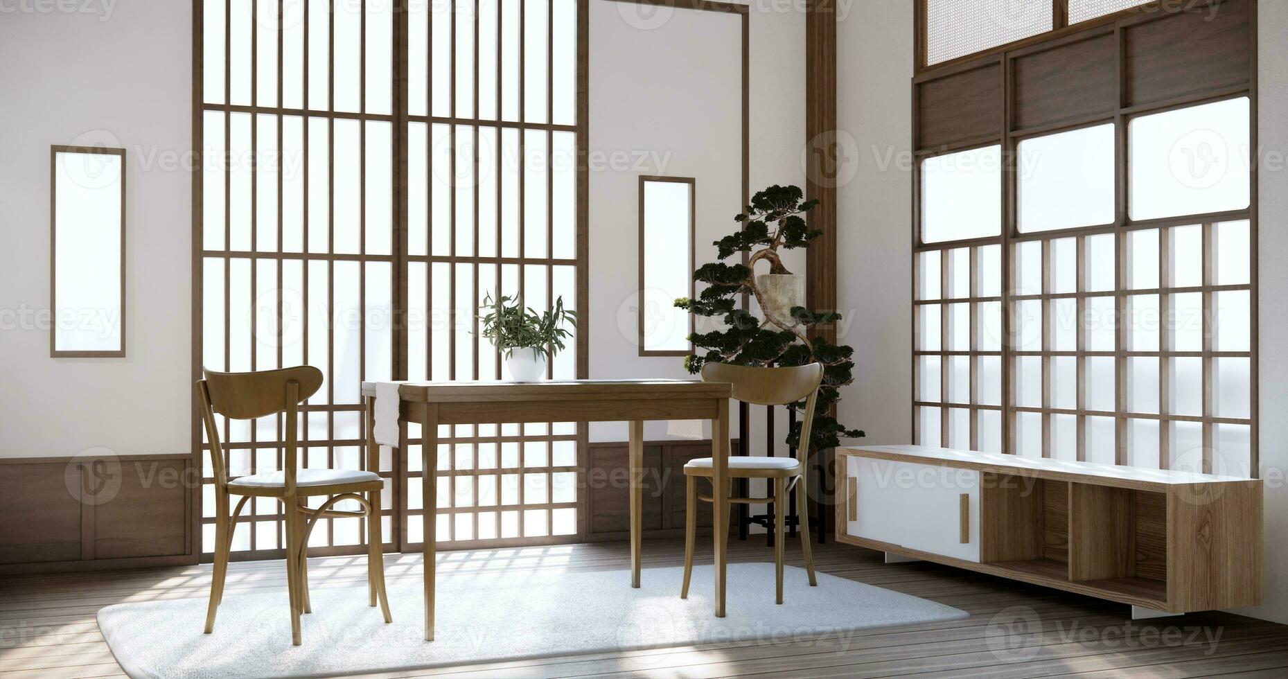 Japanese room dining table on wood floor. photo