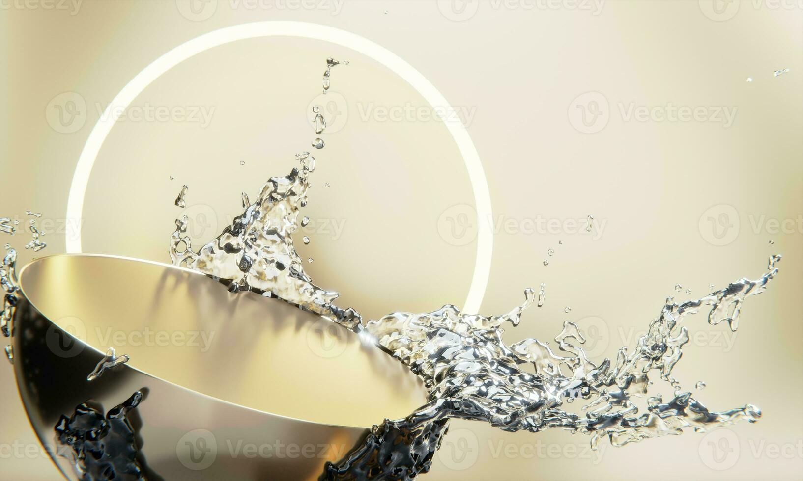 gold podium and water splashingt on white background. photo