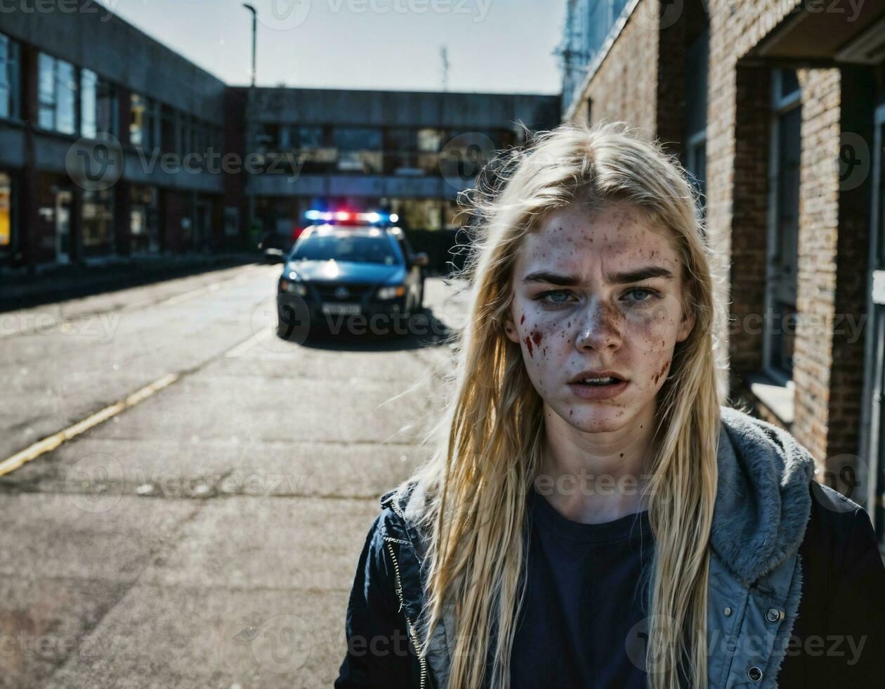 photo of angry girl teenager under control with police, generative AI
